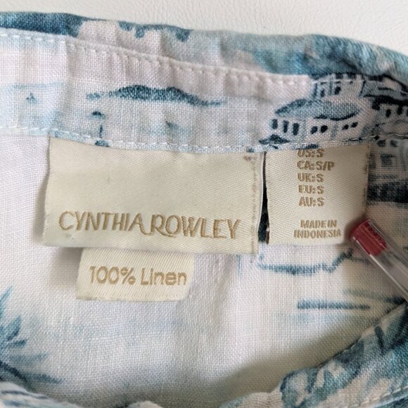 Cynthia Rowley Amalfi Coast Linen Women's Shirt Short Sleeve Sz Small Turquoise - Picture 8 of 11